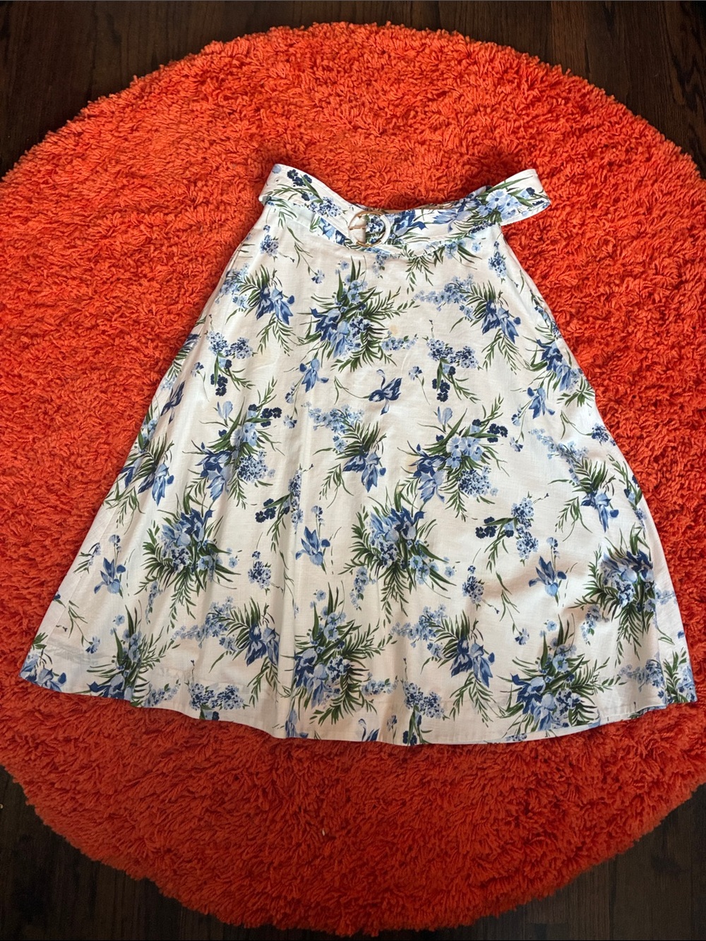 Veronica Beard White A-Line Skirt with Blue & Green Floral Print